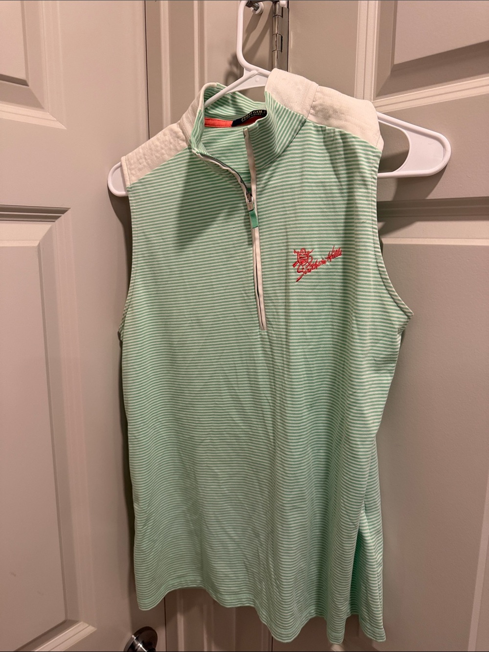Ralph Lauren Polo Golf Mint Green and White Striped Sleeveless Polo